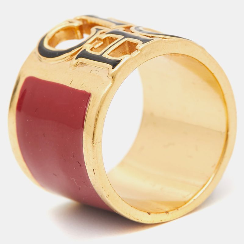 Carolina Herrera Ch Enamel Gold Tone Ring Size 53 310$